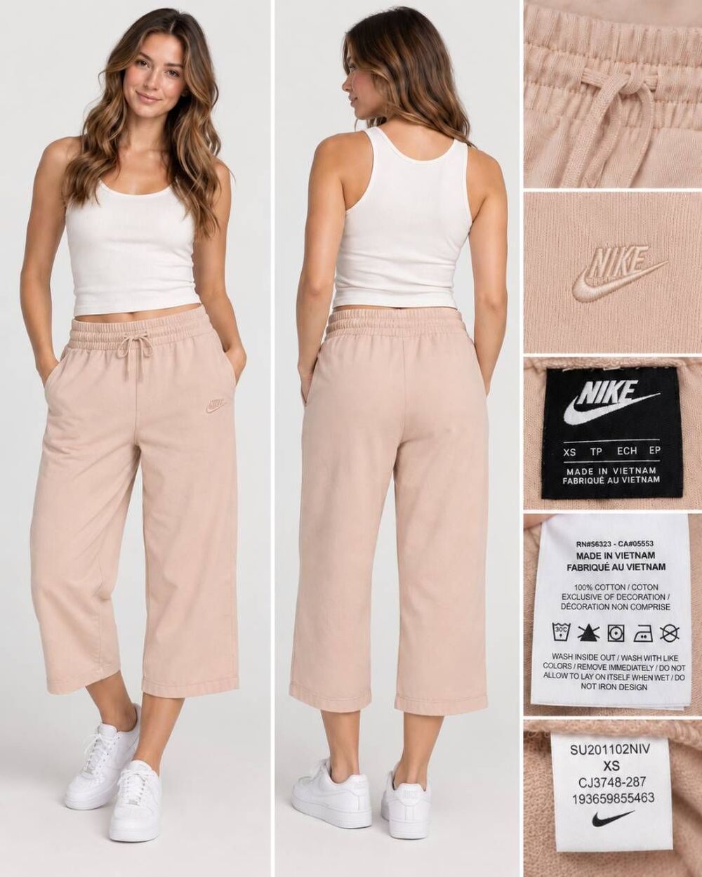 Nike Sportswear Women’s Jersey Capri Pants XS Shimmer Beige Tan Cotton